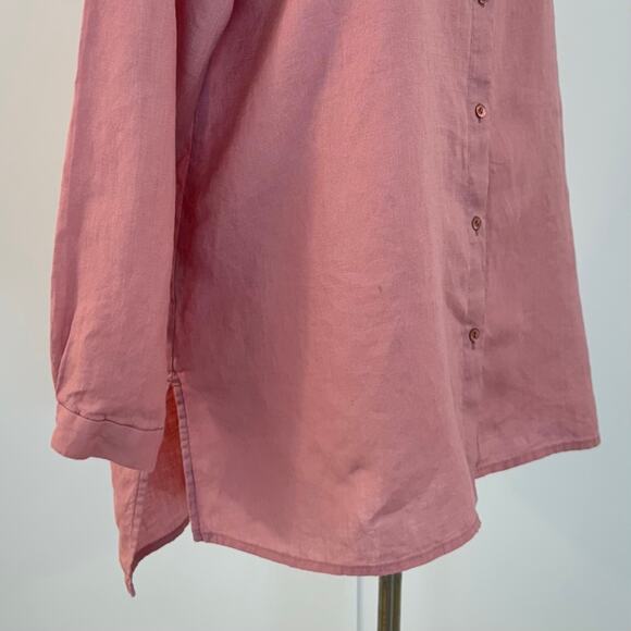 Eileen Fisher Organic Linen Blend Long Sleeve Button Up Shirt Blouse Pink L - Picture 5 of 10